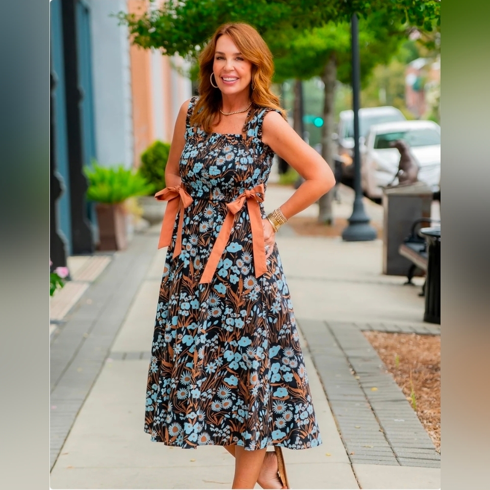 NEW!! Ultramarine Floral Sleeveless Dress with Bow Accents,Sz M, NWT